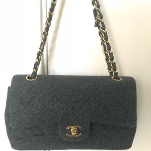 Chanel hand bag Grey Wool